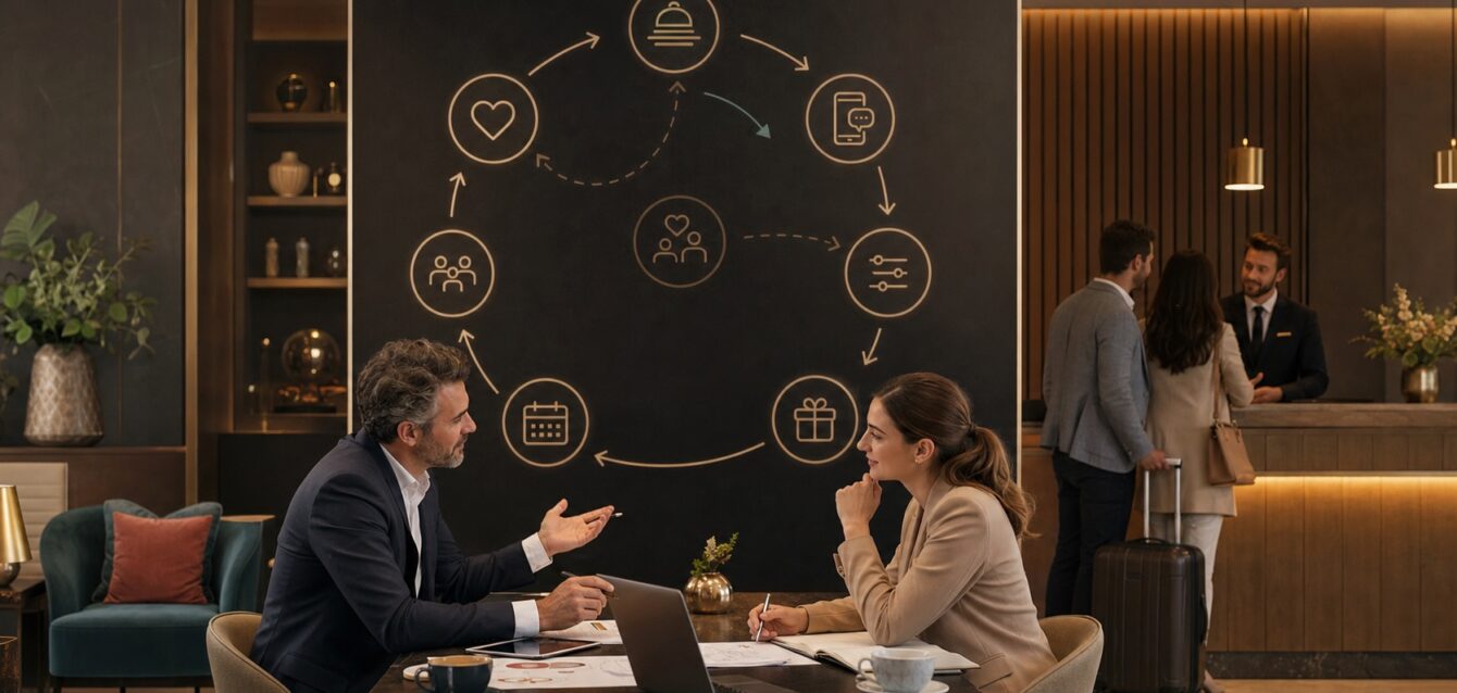 CRM hotel: trasformare dati dispersi in una relazione che continua dopo il soggiorno - immagine AI hospitality ottimizzata CRM hotel: trasformare dati dispersi in una relazione che continua dopo il soggiorno